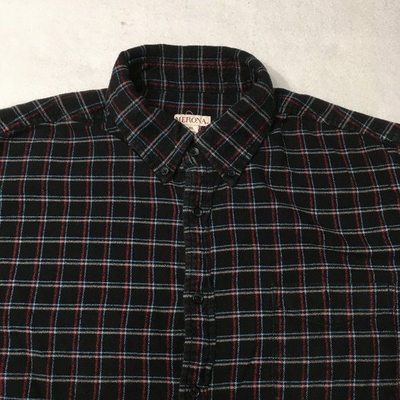 Merona Shirt Mens Large multi plaid dark Button Up Long Sleeve Casual 1996 - Picture 1 of 6